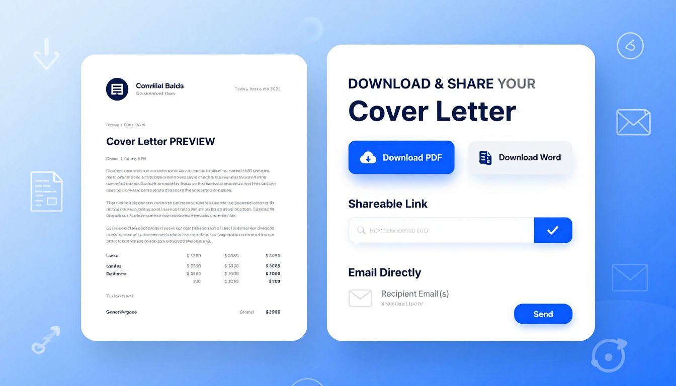 Export options panel displaying PDF and Word format downloads with ATS optimization indicators